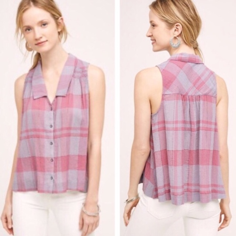 Anthropologie Holding Horses Plaid Button Down Top
